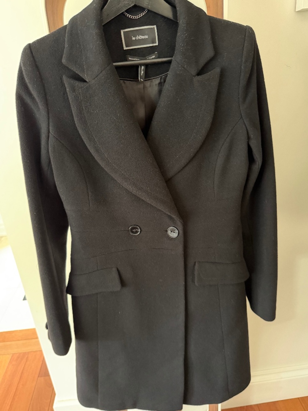 Le ChΓ’teau Black Wool-Cashmere Tailored Coat Jacket | Italian Fabric | Size P/S